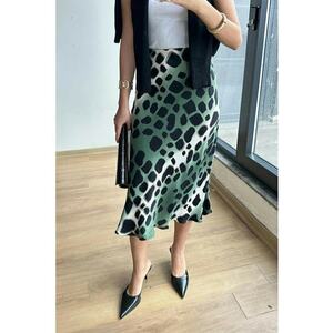 Fusta midi leopard - kaki - Kaki imagine