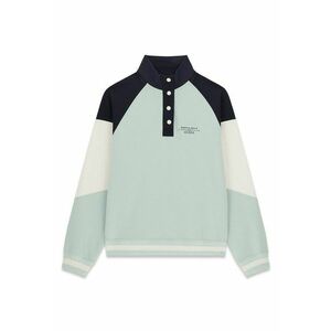 Bluza de trening cu model colorblock si fenta cu nasturi - Alb/Verde menta imagine