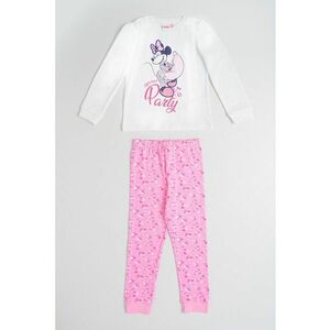 Pijama lunga din bumbac cu Minnie Mouse si imprimeu floral - Alb/Negru/Roz imagine
