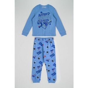 Pijama lunga din bumbac cu model grafic - Rosu/Negru/Albastru imagine