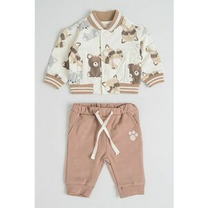 Set de jacheta cu model si pantaloni cu snur de ajustare - 2 piese - Maro inchis/Bej deschis imagine