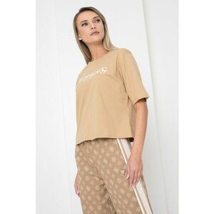 Tricou de bumbac cu logo - Maro camel/Roz imagine