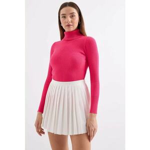 Pulover dama BigDart - texturat - guler inalt - tricot - Roz - Roz imagine