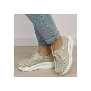 Sneakersi bej perforati din piele naturala 5129 M4 19322 - Bej imagine