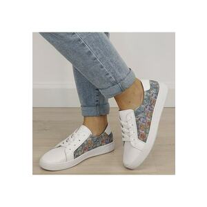 Sneakersi albi cu imrpimeu din piele naturala 5166 M4 19334 - Multicolor imagine