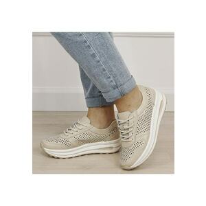 Sneakers piele naturala bej - perforat - Corina M4 19370 - Bej imagine