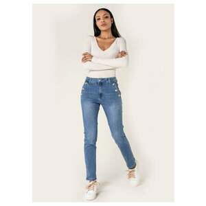 Blugi dama mom fit albastru P216 M10 19613 - Albastru imagine