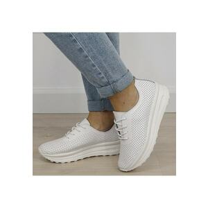 Sneakersi alb perforati din piele naturala 5122 M2 19261 - Alb imagine