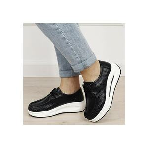 Sneakersi negri perforati din piele naturala 5129 M4 19316 - Negru imagine