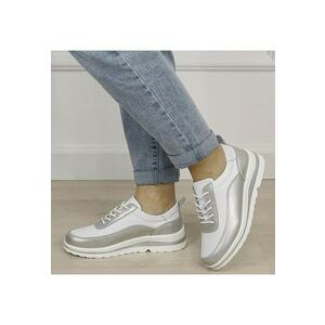 Sneakers albi/argintii din piele naturala 5090 M6 19279 - Argintiu imagine