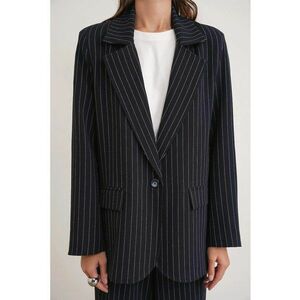 Sacou dama - supradimensionat - cu dungi - textil - Albastru marin imagine