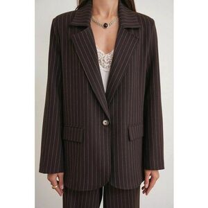 Sacou dama - supradimensionat - cu dungi - textil - Maro imagine