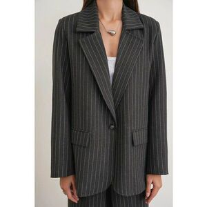 Sacou dama - supradimensionat - cu dungi - textil - Gri carbune imagine