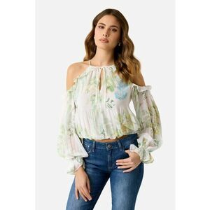 Bluza crop vaporoasa cu imprimeu imagine