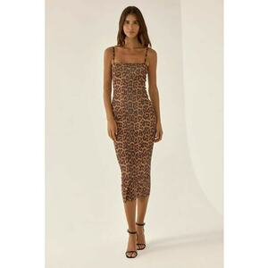 Rochie midi - mulata - imprimeu leopard - maro - jerseu imagine