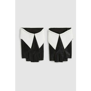 Manusi de piele fara material pe degete - Alb - Negru - Negru stins imagine