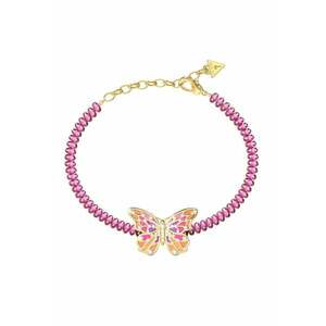 Bratara cu cristale si talisman fluture - Auriu/Fucsia imagine