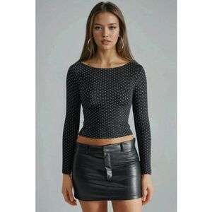 Bluza dama cu buline - negru/alb - viscoza-elastan imagine