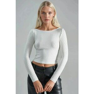 Bluza dama - crop - slim fit - alb-negru - viscoza-elastan imagine