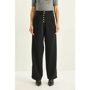 Pantaloni dama - Palazzo - talie inalta - picior larg - negru - poliester imagine