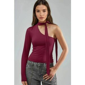 Bluza dama - asimetrica - slim fit - visiniu - viscoza/elastan imagine