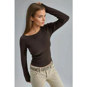 Bluza dama - slim fit - guler barca - maro - bumbac/poliester/elastan imagine