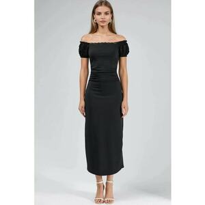 Rochie Midi - detalii din dantela - negru - jerseu imagine