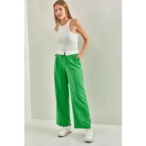 Pantaloni dama - talie inalta - croiala dreapta - verde - textil imagine