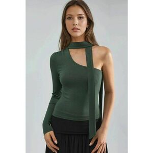 Bluza dama - asimetrica - slim fit - kaki - viscoza-elastan imagine