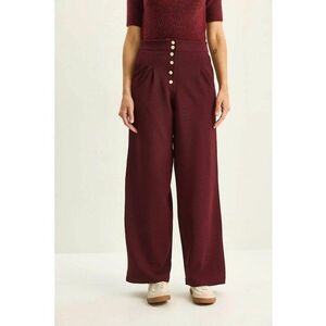 Pantaloni dama - Palazzo - talie inalta - picior larg - rosu vin - poliester imagine
