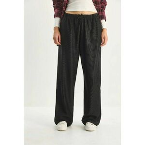 Pantaloni dama - talie inalta - picior larg - negru - poliester imagine