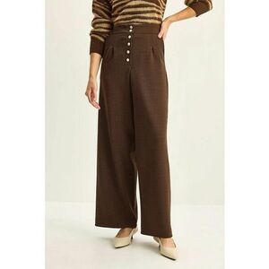 Pantaloni dama - Palazzo - talie inalta - maro - poliester imagine