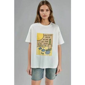 Tricou dama supradimensionat - imprimeu - alb - jerseu imagine