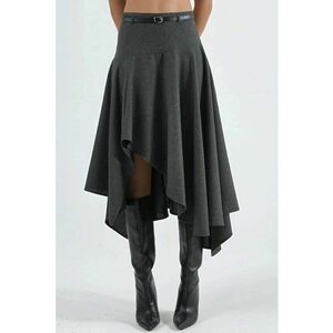 Fusta midi asimetrica - talie inalta - gri inchis - textil imagine