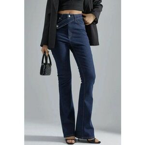 Blugi dama denim albastru inchis - talie inalta - picior lat imagine