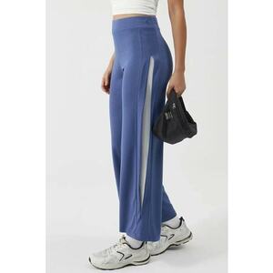 Pantaloni dama - Pantaloni cu detalii dungi - Albastru cobalt - Textil imagine