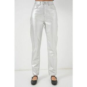 Pantaloni dama - cu talie inalta - Argintiu - bumbac - imagine