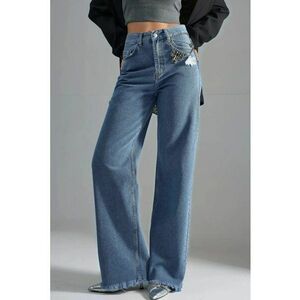 Blugi pentru dama - talie inalta - picior larg - albastru - denim imagine