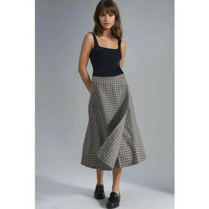 Fusta midi dama - carouri - talie inalta - textil - multicolor imagine