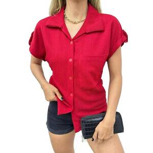 Camasa dama textil - maneca scurta - rosu imagine