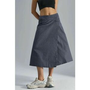 Fusta midi dama - carouri - textil - bleumarin imagine