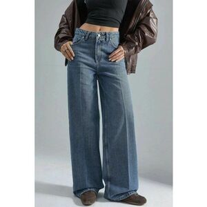 Blugi dama talie inalta - picior larg - albastru - denim imagine