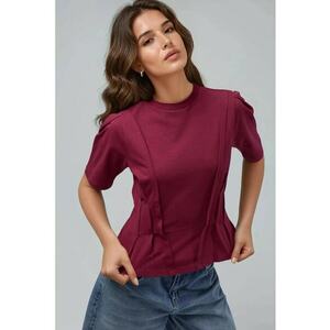 Tricou dama mulat - rosu cires - jerseu - maneca scurta imagine