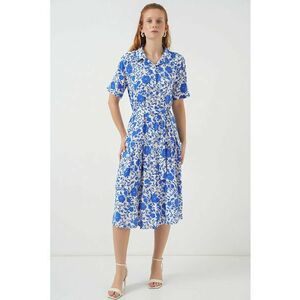 Rochie midi - croiala in A - guler camasa - albastru - textil - imagine