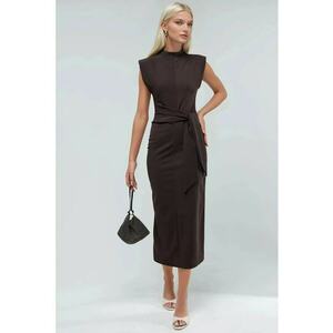 Rochie midi guler rotund - maro - textil imagine