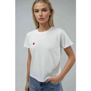 Tricou dama - brodat - maneca scurta - alb - jerseu imagine