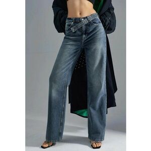 Blugi dama - talie inalta - picior larg - albastru - denim imagine