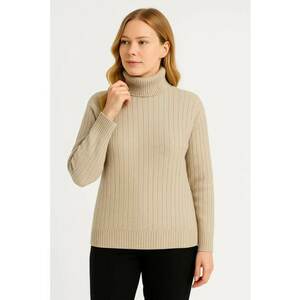 Pulover dama - bumbac/poliester/elastan - guler inalt - bej natural imagine