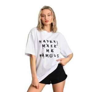 Tricou dama - supradimensionat - bumbac/poliester/elastan - alb/negru imagine