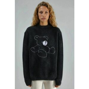 Pulover dama - supradimensionat - cu guler rotund - negru - tricot - One Size imagine